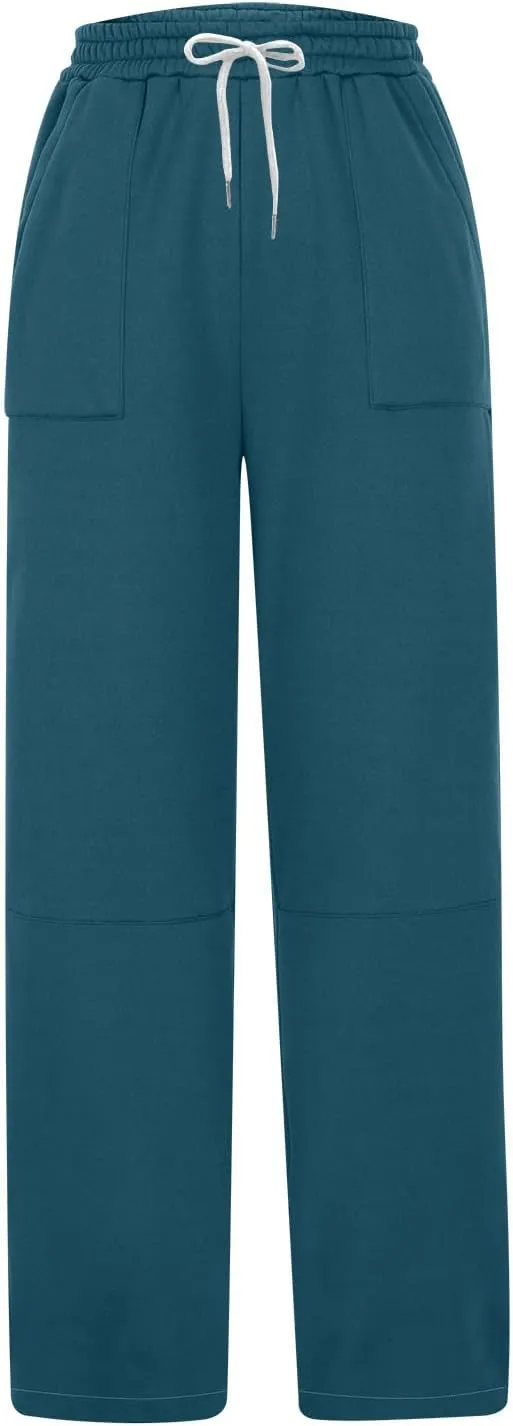 Baggy Sweatpants Women Sherpa Fleece Lined Pants Thick Sweatpants High Waist Wide Leg Pants Drawstring Trousers Pocket