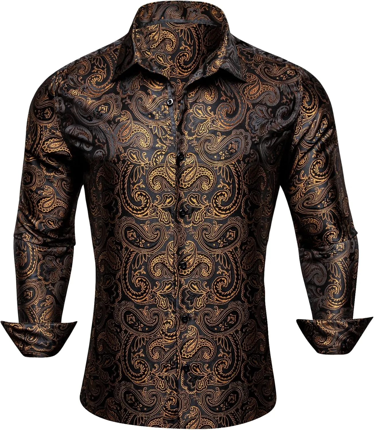 Barry.Wang Mens Western Shirts Silk Paisley Long Sleeve Button Down Dress Shirt Designer Mexico Cowboy Shirt Party Casual