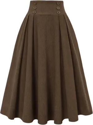 Belle Poque Corduroy Skirt for Women A-Line Flared Swing Skirt Midi High Waist Skirts