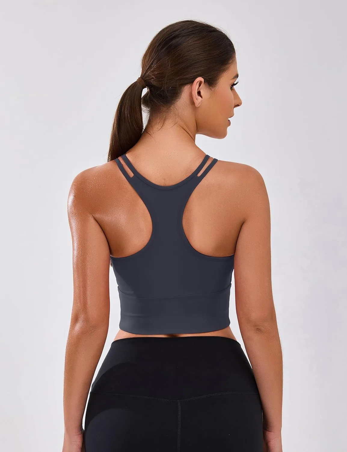 BMJL Women's Workout Tank Top Bulit in Bra Removable Pad Racerback Athletic Gym Yoga Camisole Smocked Neck Cropped Top