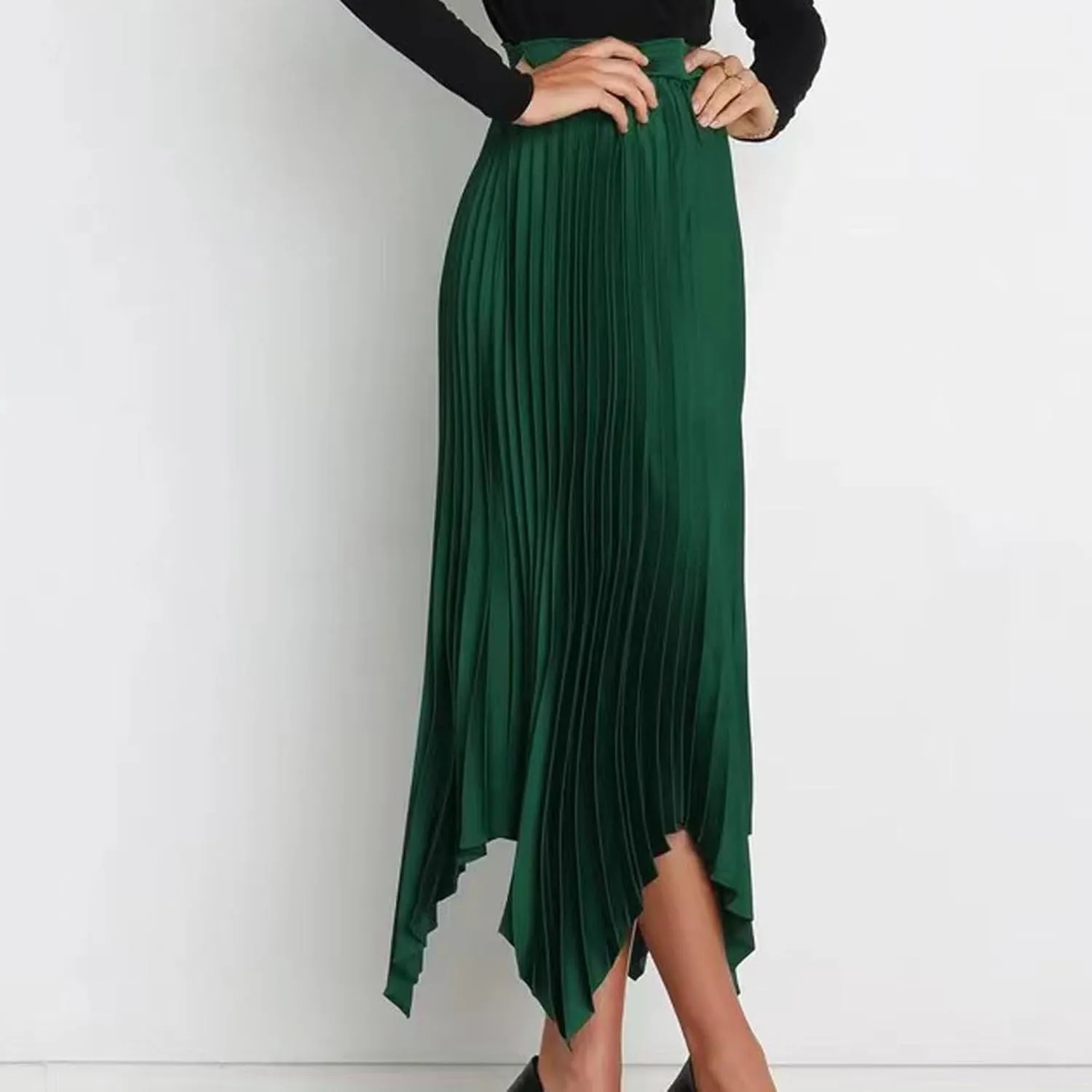 Borniu Women's Summer Renaissance Flowy Fairy Skirt Y2k Solid Color Irregular Elastic Waist Layered Asymmetrical Midi Skirts
