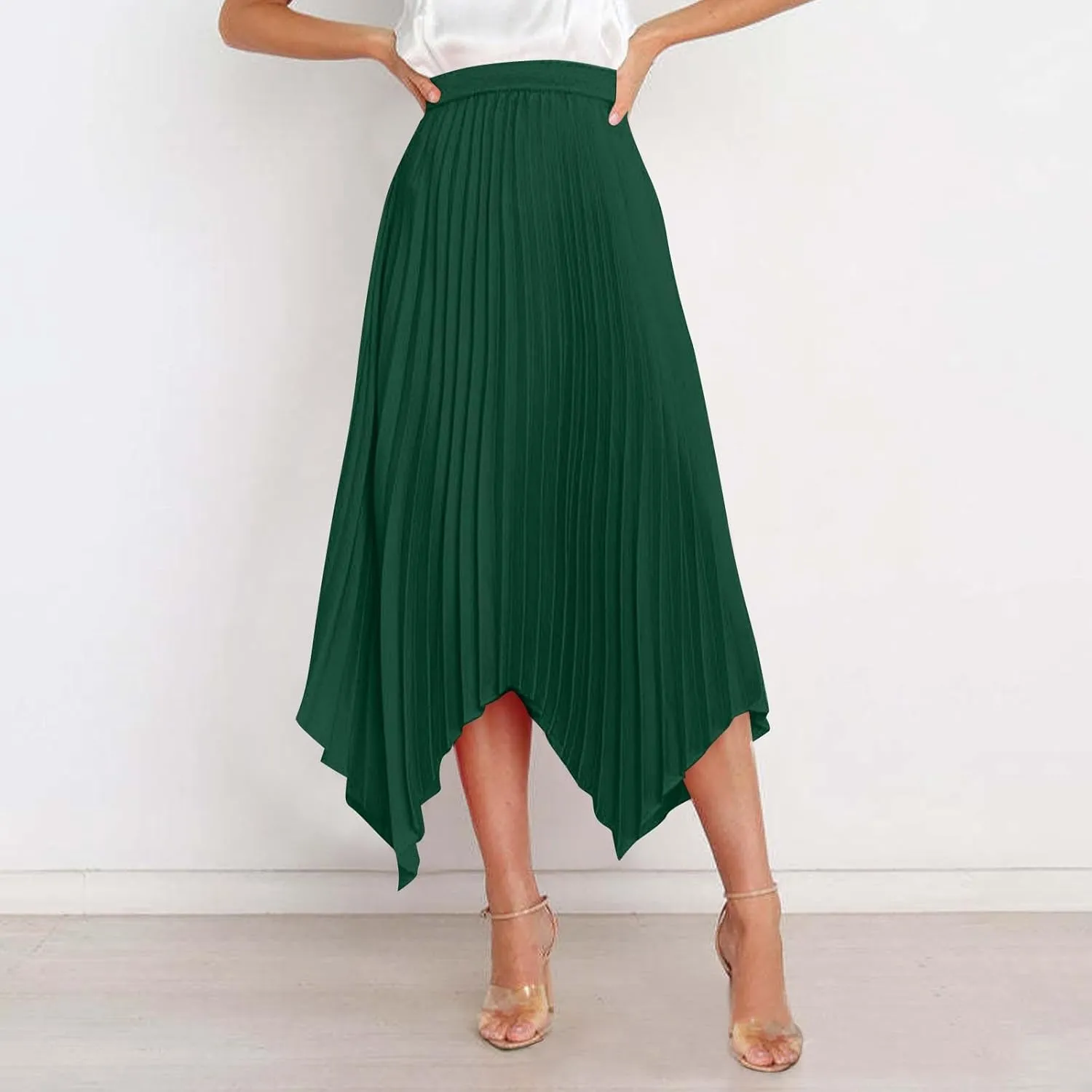 Borniu Women's Summer Renaissance Flowy Fairy Skirt Y2k Solid Color Irregular Elastic Waist Layered Asymmetrical Midi Skirts
