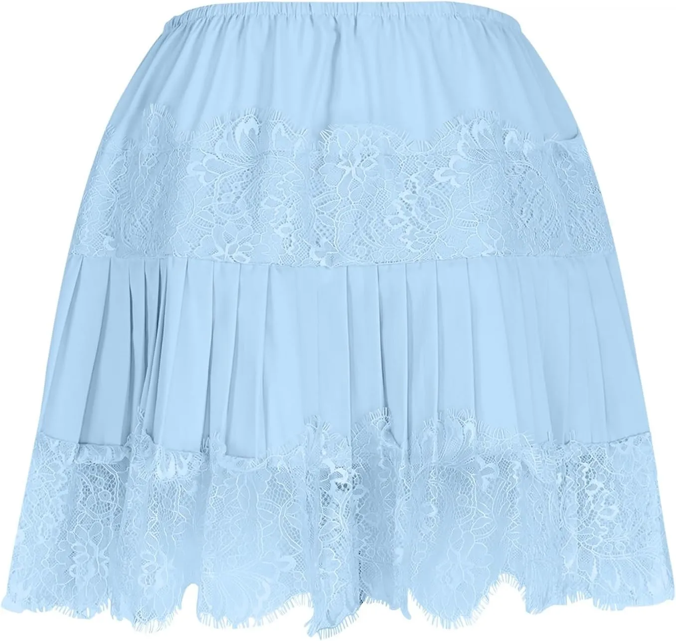 Borniu Womens Temperament Y2K Lace Skirts Flowy A Line Short Skirt High Waisted Ruffle Mini Skirts Pleated Cute Solid Skirt