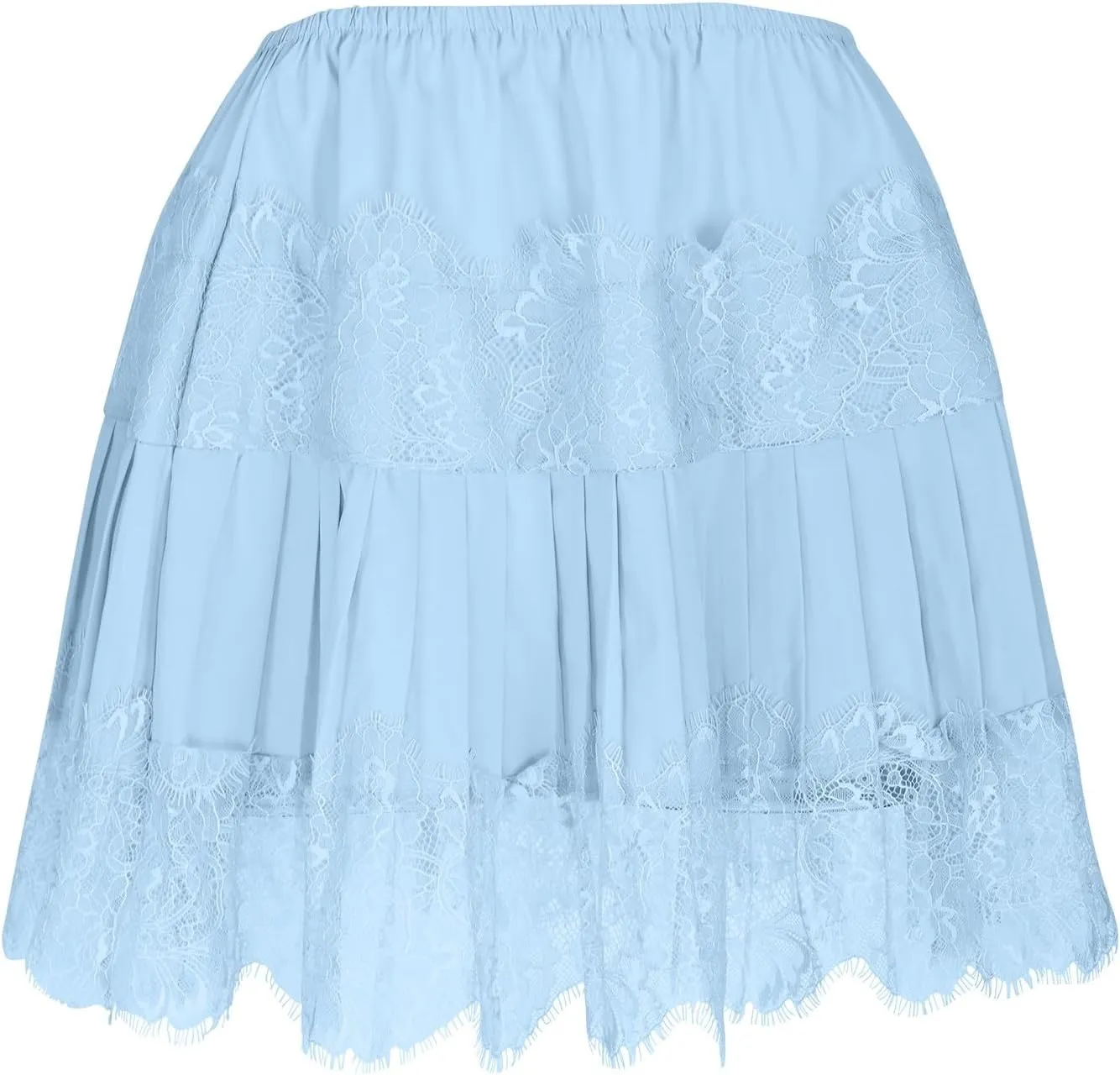 Borniu Womens Temperament Y2K Lace Skirts Flowy A Line Short Skirt High Waisted Ruffle Mini Skirts Pleated Cute Solid Skirt