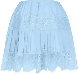 Borniu Womens Temperament Y2K Lace Skirts Flowy A Line Short Skirt High Waisted Ruffle Mini Skirts Pleated Cute Solid Skirt