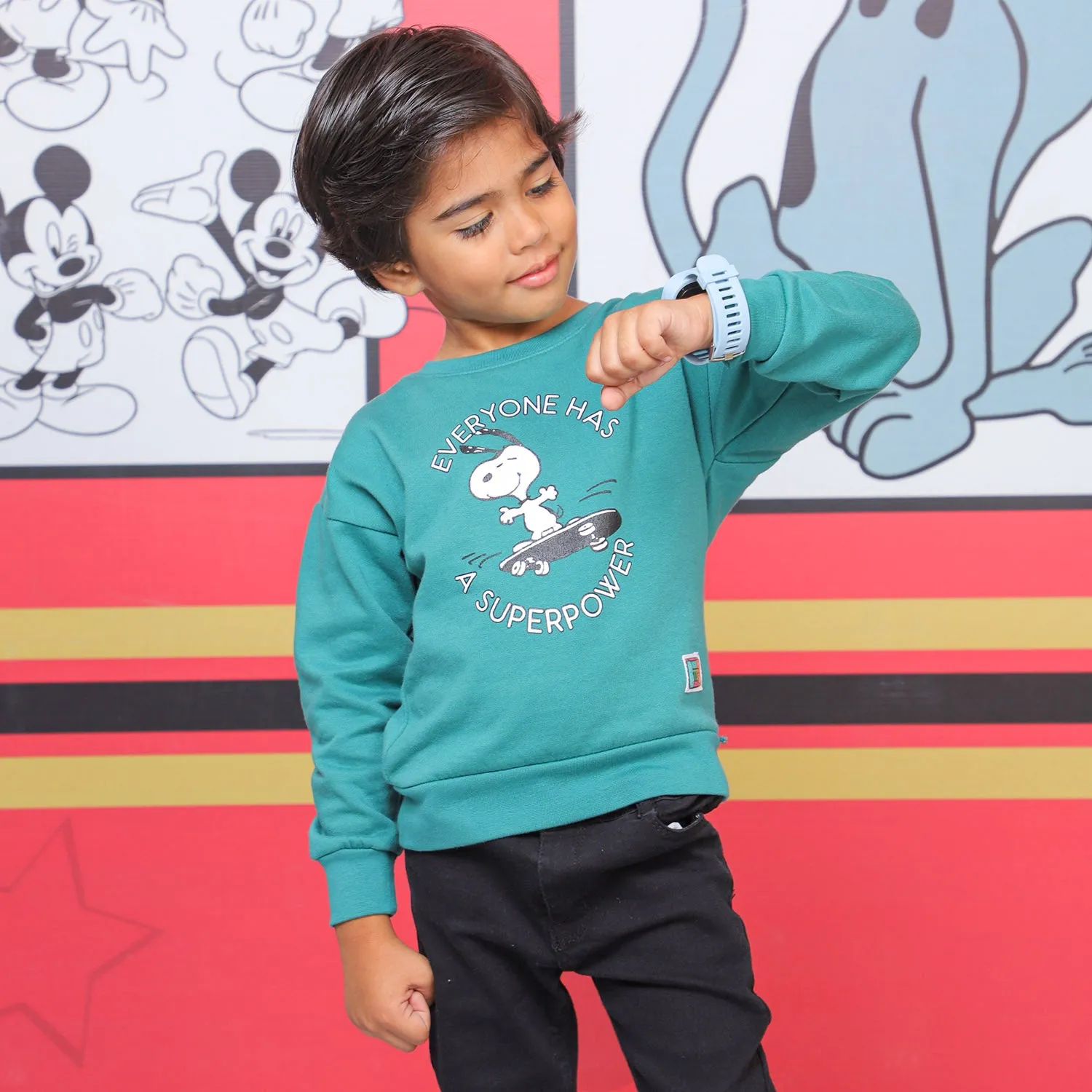 Boys Sweatshirt Skate Character Print- Neptune Green