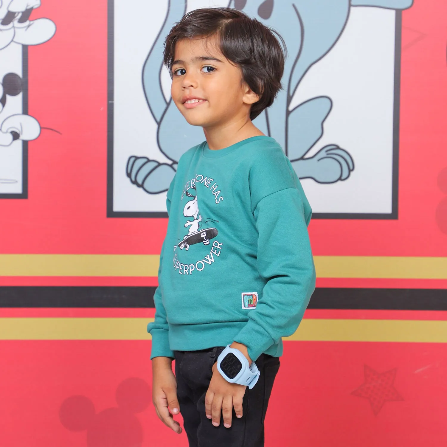 Boys Sweatshirt Skate Character Print- Neptune Green