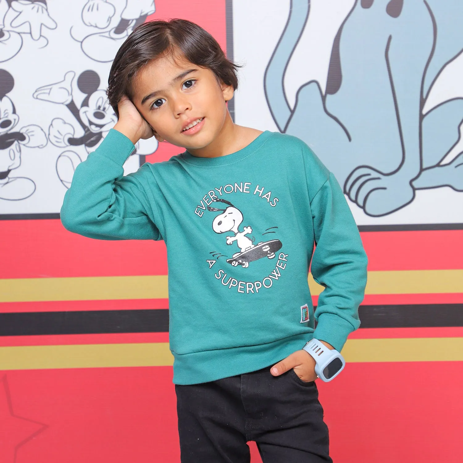 Boys Sweatshirt Skate Character Print- Neptune Green
