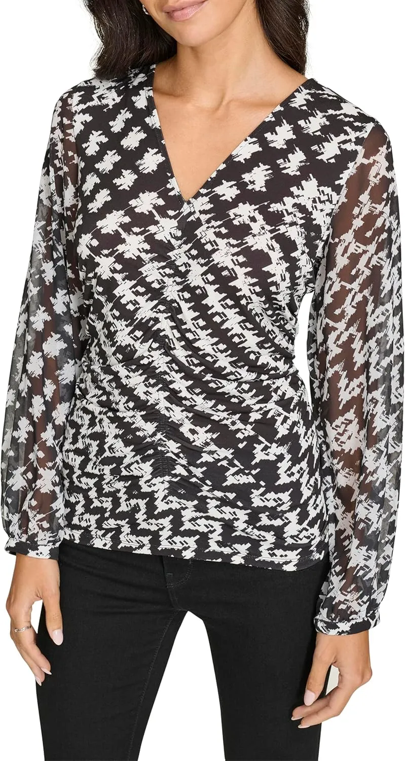 Calvin Klein Women's V-Neck Long Sleeve Top