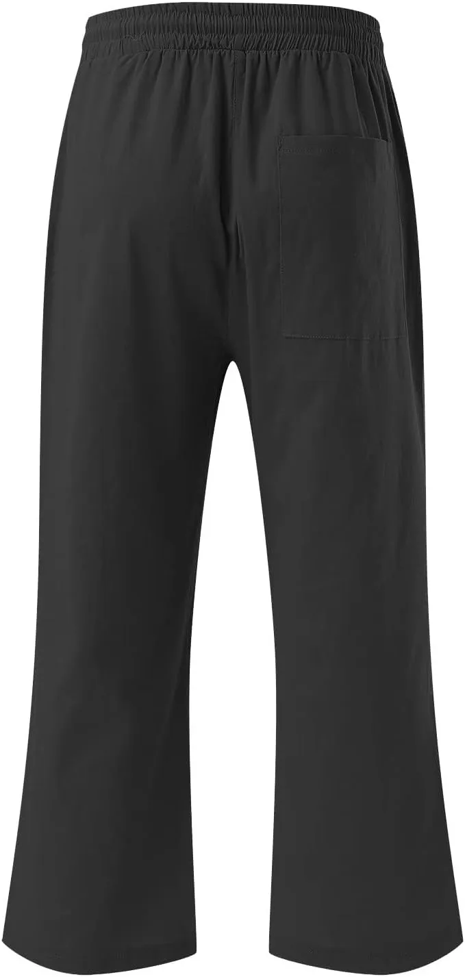 Capri Pants for Women Summer Cotton Linen Pant Casual Beach Capris Lounge Wide Leg Cropped Trousers Pant with Pockets