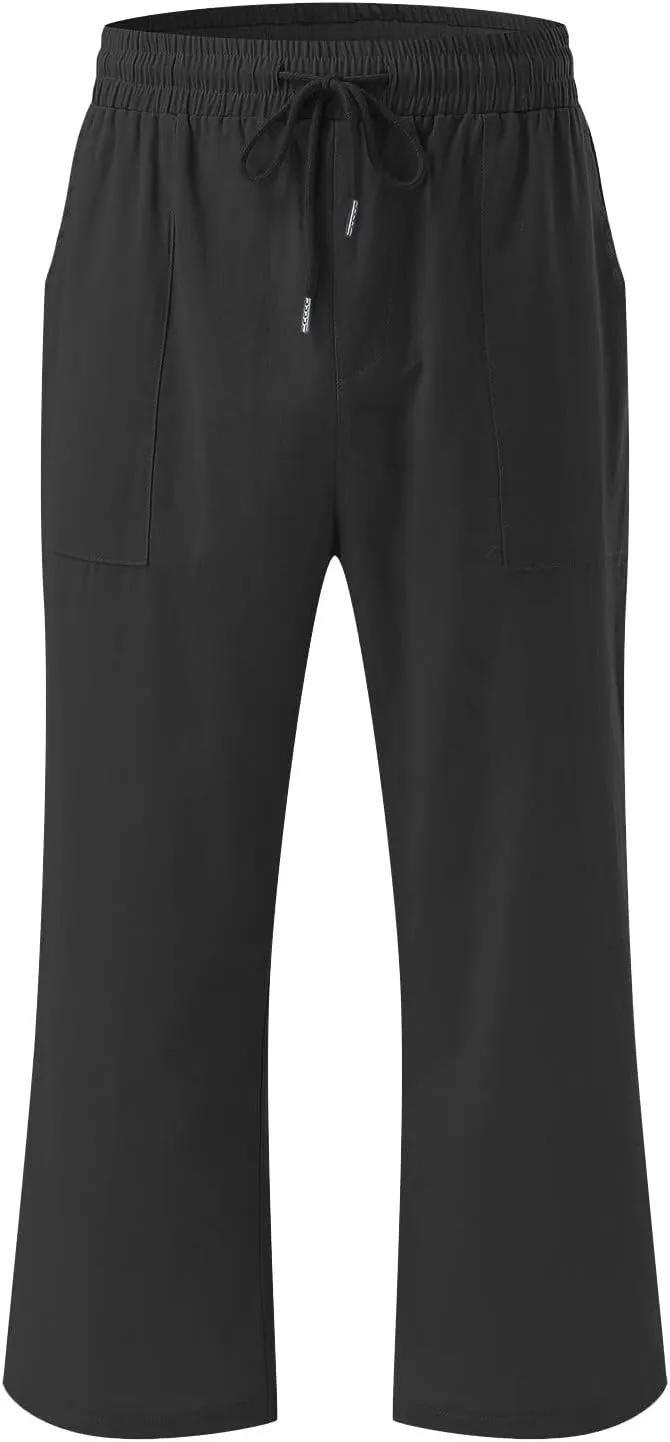 Capri Pants for Women Summer Cotton Linen Pant Casual Beach Capris Lounge Wide Leg Cropped Trousers Pant with Pockets