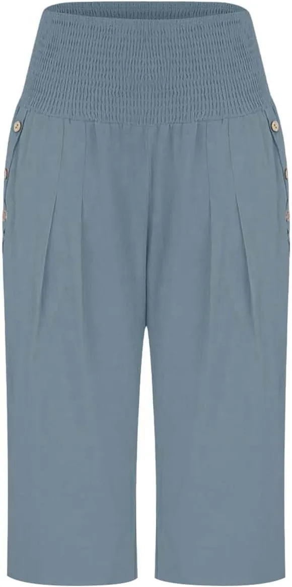 Capri Pants for Women, Wide Leg with Pockets High Waist Tummy Control