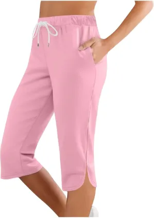 Cargo Capri Pants for Women Wide Leg Linen Pants for Women Loose High Waisted Wide Leg Lounge Drawstring Casual Palazzo