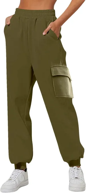 Cargo Joggers for Women - High Waisted Baggy Sweatpants with Pockets