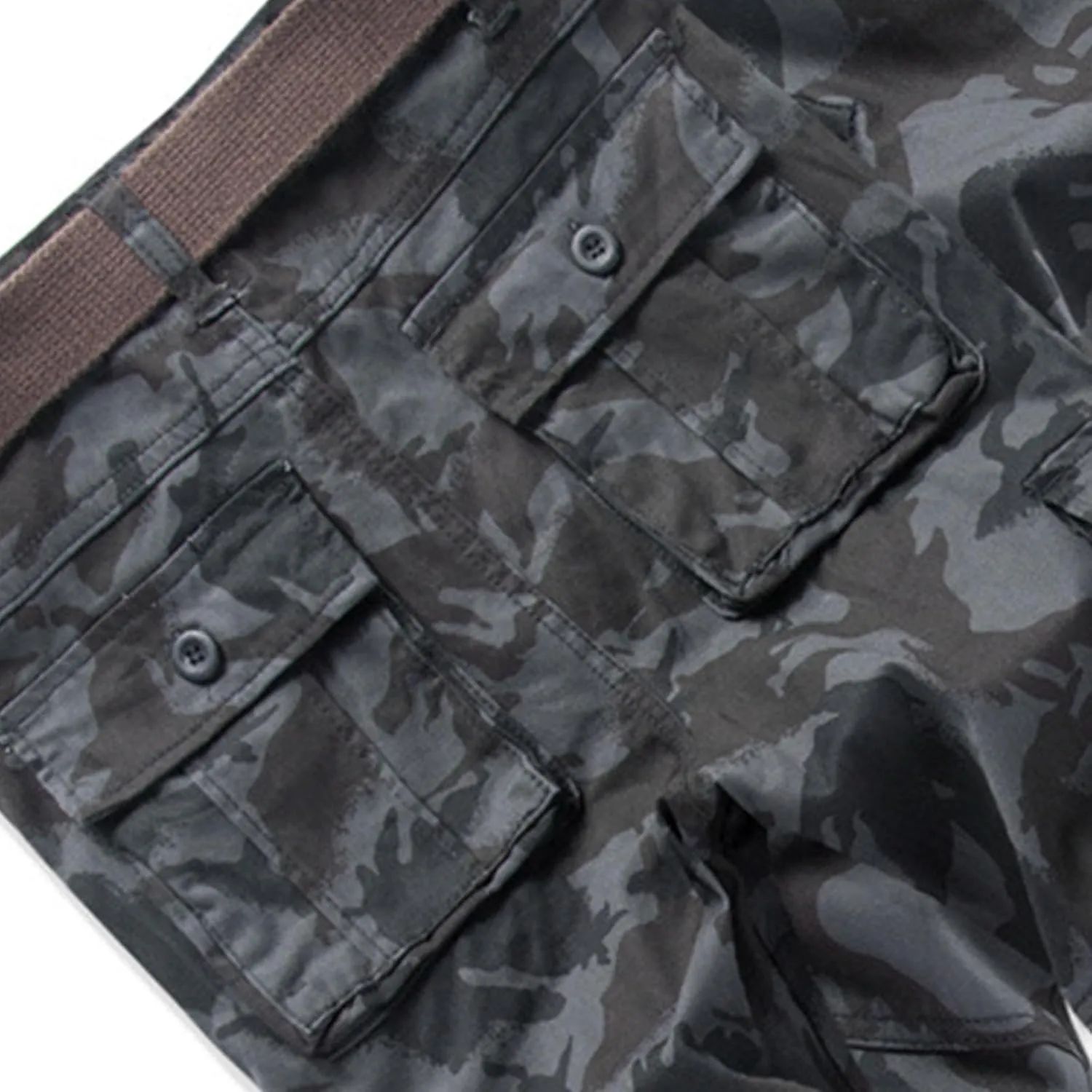 Cargo Pants for Men Camo Stretch Button Waist Tactical Pants Relaxed Fit Fleece Lined Tapered Sweatpants with Pockets