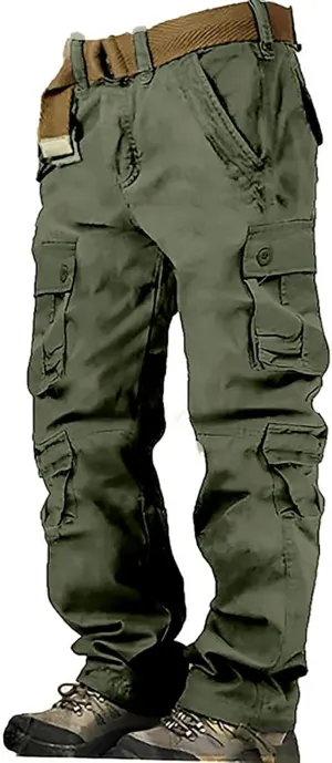 Cargo Pants for Men Camo Stretch Button Waist Tactical Pants Relaxed Fit Fleece Lined Tapered Sweatpants with Pockets