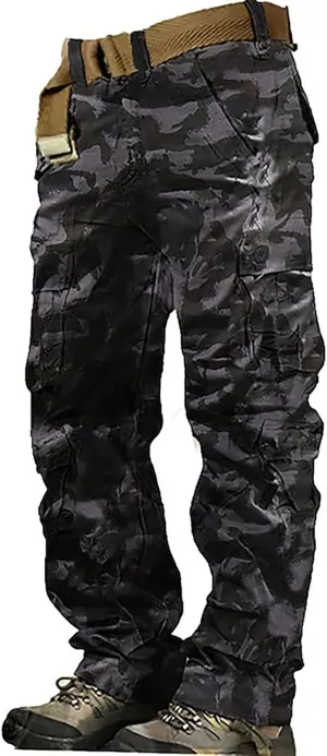 Cargo Pants for Men Camo Stretch Button Waist Tactical Pants Relaxed Fit Fleece Lined Tapered Sweatpants with Pockets