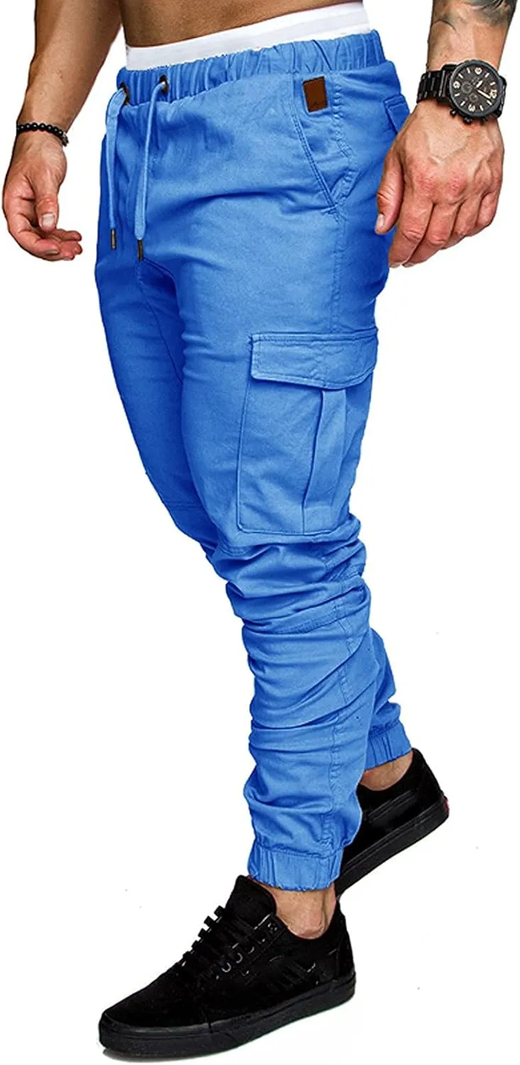 Cargo Pants for Men Drawstring Pants Slim Fit Casual Sweatpants Outdoor Lightweight Trousers Workout Sweat Pants
