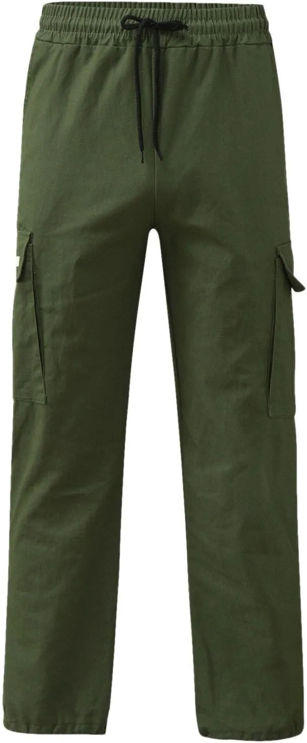 Cargo Pants for Men, Multiple Pockets Solid Pants Outdoor Straight Leg Fitness Long Pant Athletic Tactical Pants