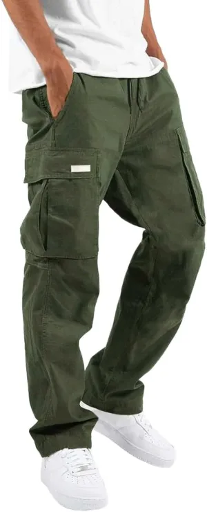 Cargo Pants for Men, Multiple Pockets Solid Pants Outdoor Straight Leg Fitness Long Pant Athletic Tactical Pants