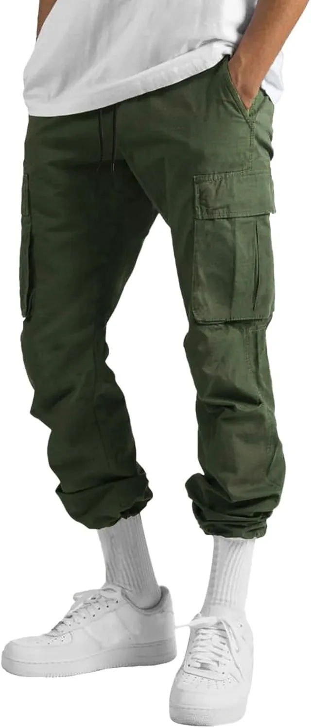 Cargo Pants for Men, Multiple Pockets Solid Pants Outdoor Straight Leg Fitness Long Pant Athletic Tactical Pants