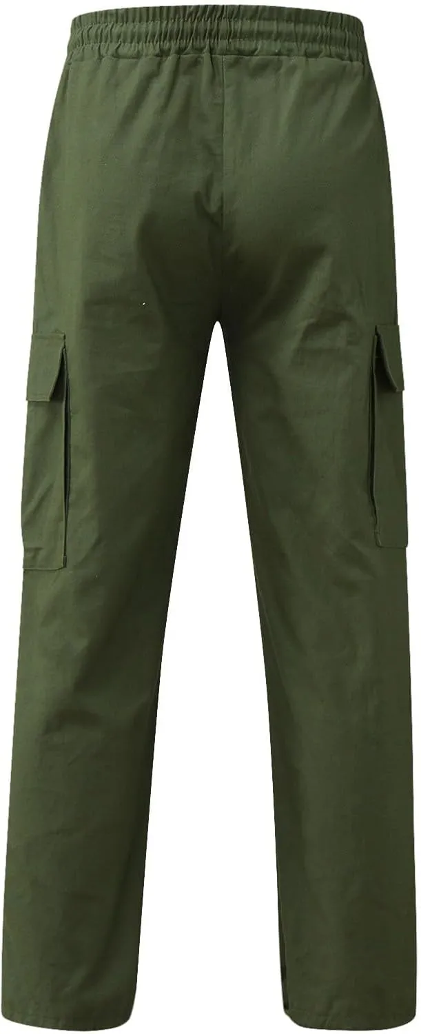 Cargo Pants for Men, Multiple Pockets Solid Pants Outdoor Straight Leg Fitness Long Pant Athletic Tactical Pants
