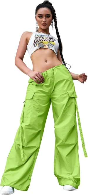Cargo Pants for Women,Women's Y2k Drawstring Baggy Cargo Pants Loose Wide Leg Parachute Pants Trousers