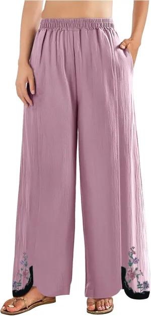 Casual Dress Pants for Women Loose High Waisted Cotton Linen Pants Summer Vacation Loose Slacks Comfy Long Trousers