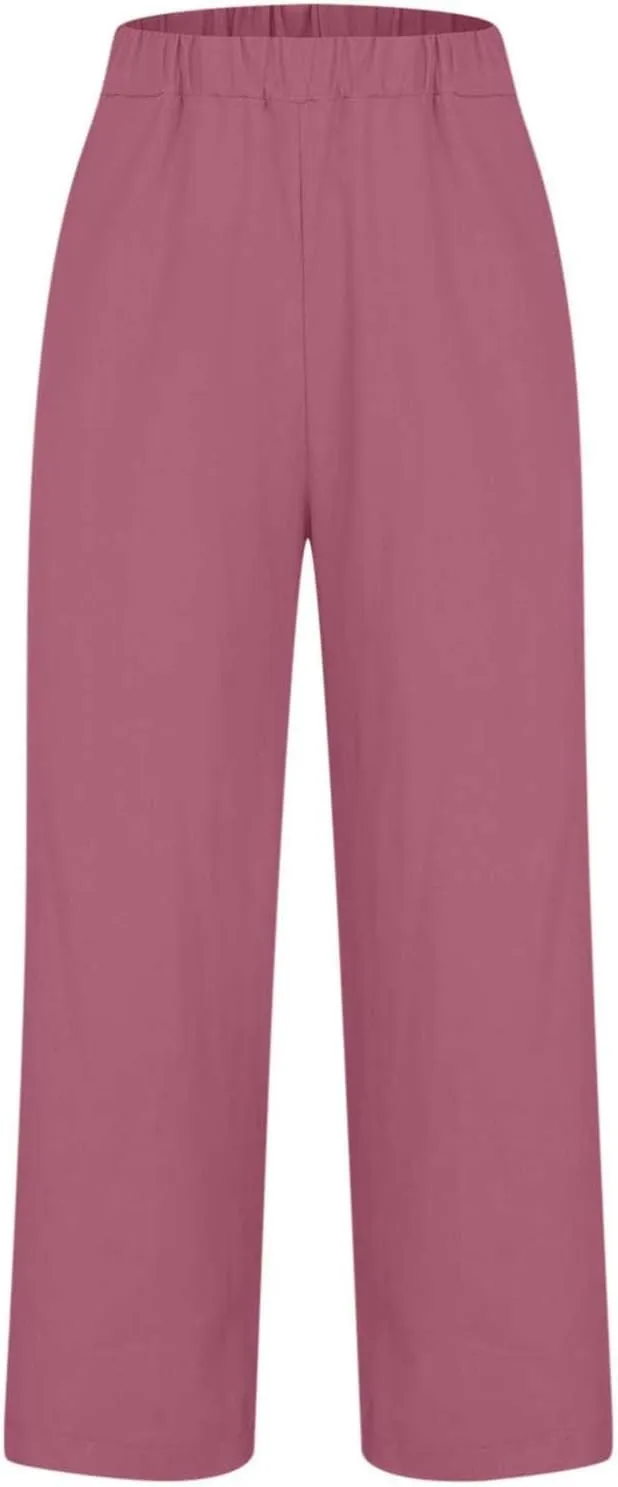 Casual Linen Pants Women Petite High Waist Business Slacks Stretch Flowy Pants 2025 Summer Vacation Linen Trousers