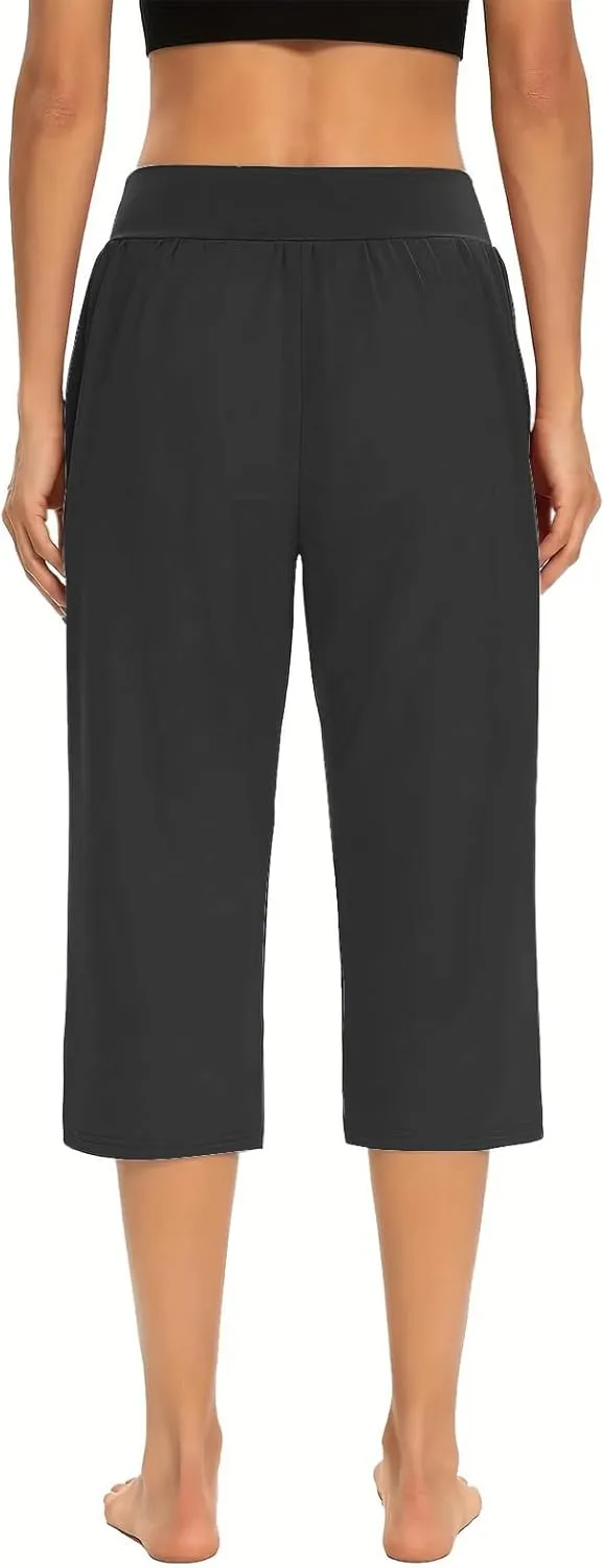 Casual Pants for Women 2 Piece Tummy Control Capri Yoga Pants Straight Leg Leggings Loose Fit Casual Work Pants