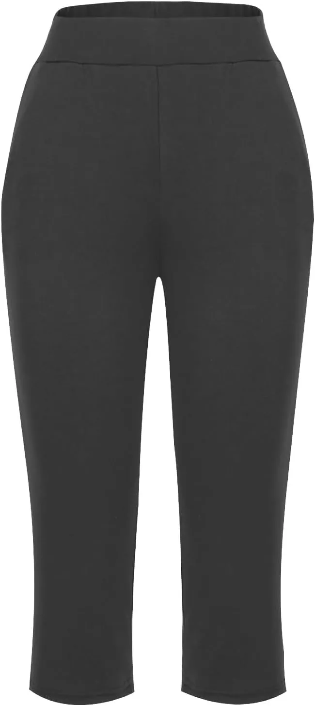 Casual Pants for Women 2 Piece Tummy Control Capri Yoga Pants Straight Leg Leggings Loose Fit Casual Work Pants