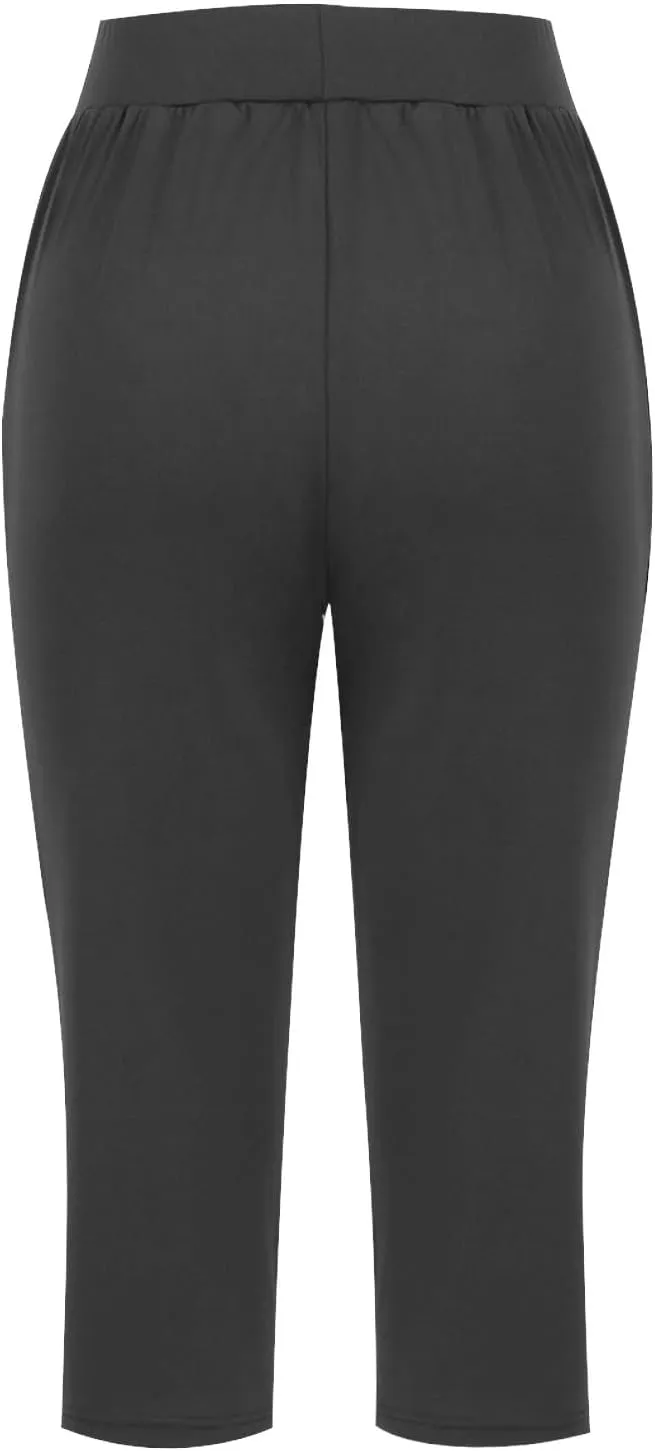 Casual Pants for Women 2 Piece Tummy Control Capri Yoga Pants Straight Leg Leggings Loose Fit Casual Work Pants