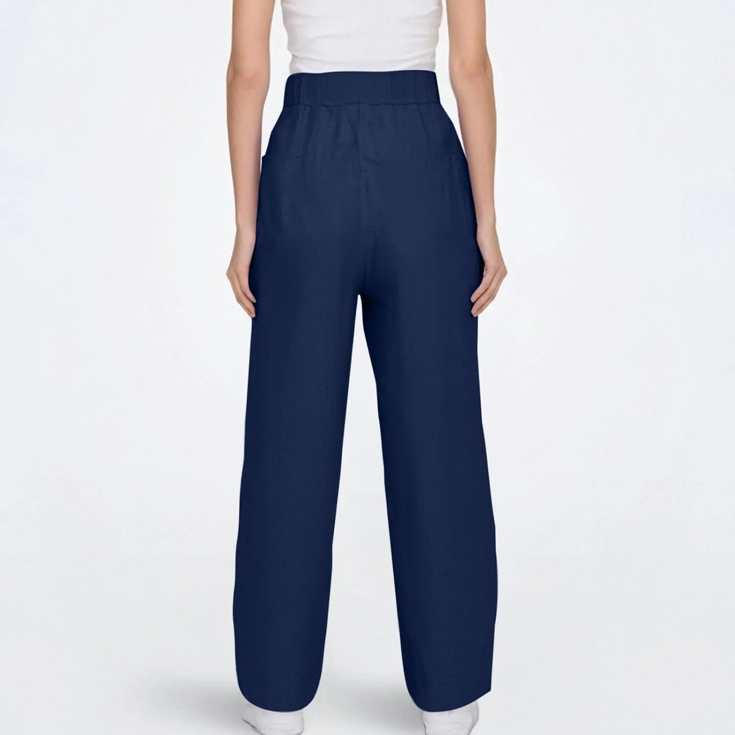 Casual Pants for Women Straight Leg Beach Trousers with Pockets Baggy Elastic Waist Lounge Slacks