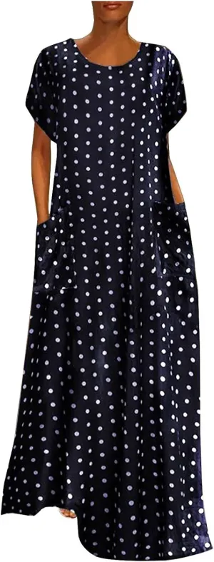 Casual Summer Dresses for Women 2025,Women's Beach Floral Printed Maxi Dress Flowy V Neck Loose Daily Vintage Dresses