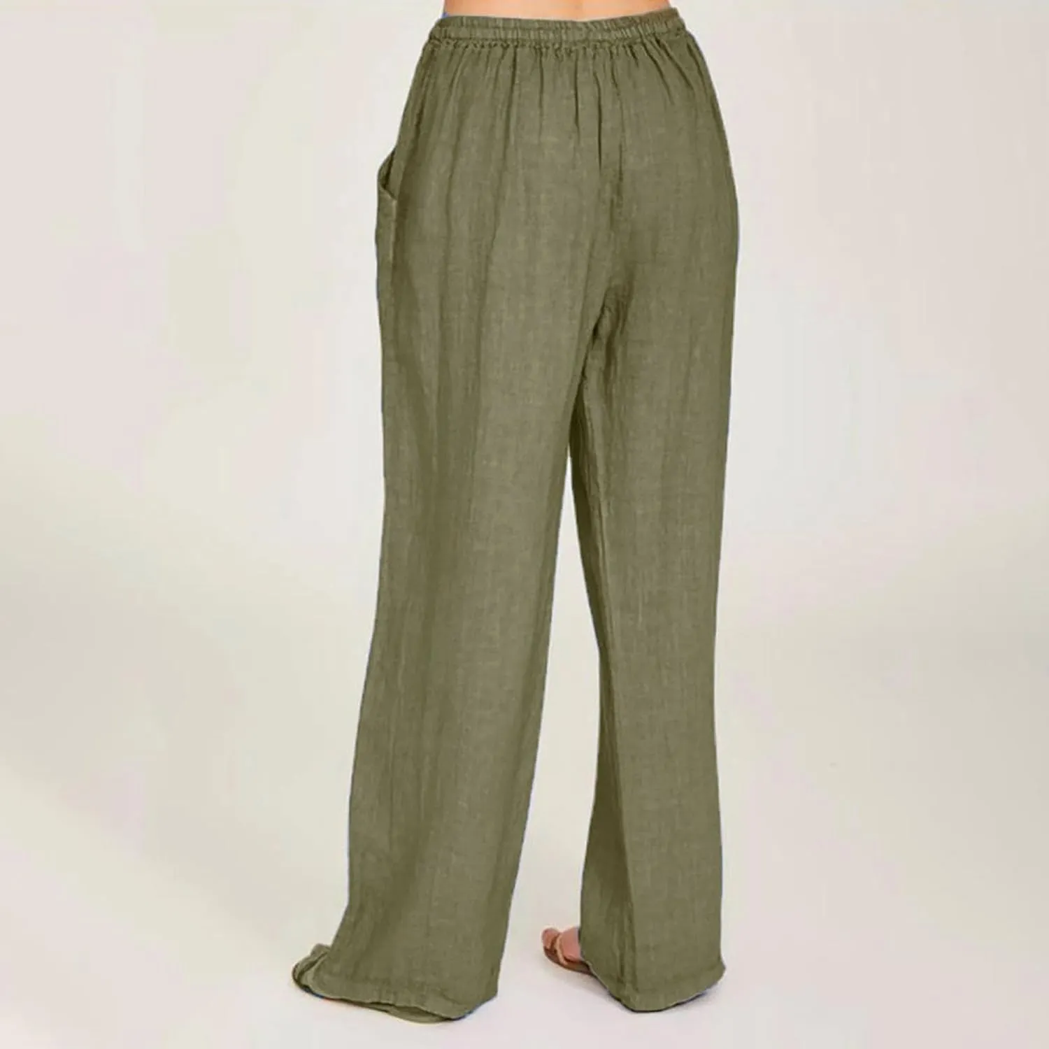 Casual Woman Linen Pants Loose High Waist Pants Baggy Flowy Slacks 2025 Summer Drawstring Cotton Long Trousers