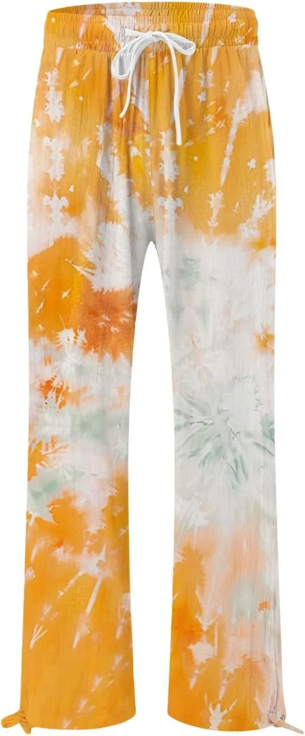 Casuals Lounge Business Pants with Pockets Womens Cotton Casual Loose Pants Comfy Elastic Drawstring Beach Palazzo