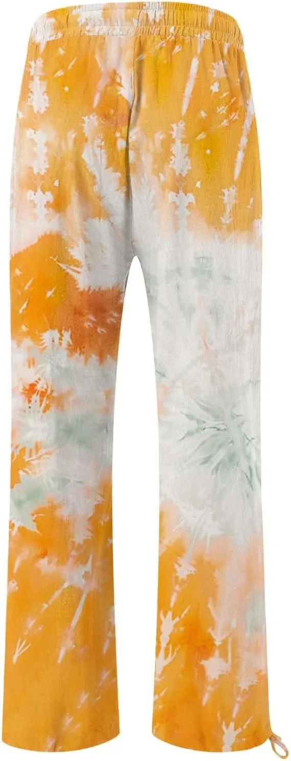 Casuals Lounge Business Pants with Pockets Womens Cotton Casual Loose Pants Comfy Elastic Drawstring Beach Palazzo