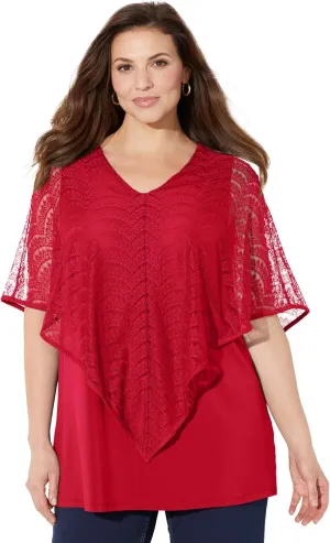 Catherines Women's Plus Size Crochet Poncho Duet Top