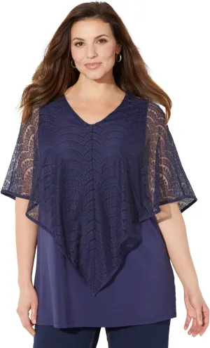 Catherines Women's Plus Size Crochet Poncho Duet Top