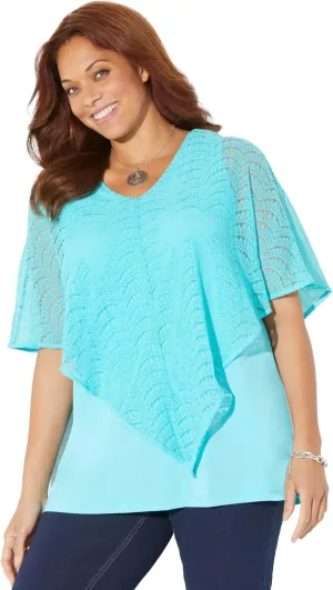 Catherines Women's Plus Size Crochet Poncho Duet Top