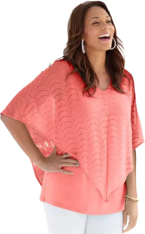 Catherines Women's Plus Size Crochet Poncho Duet Top