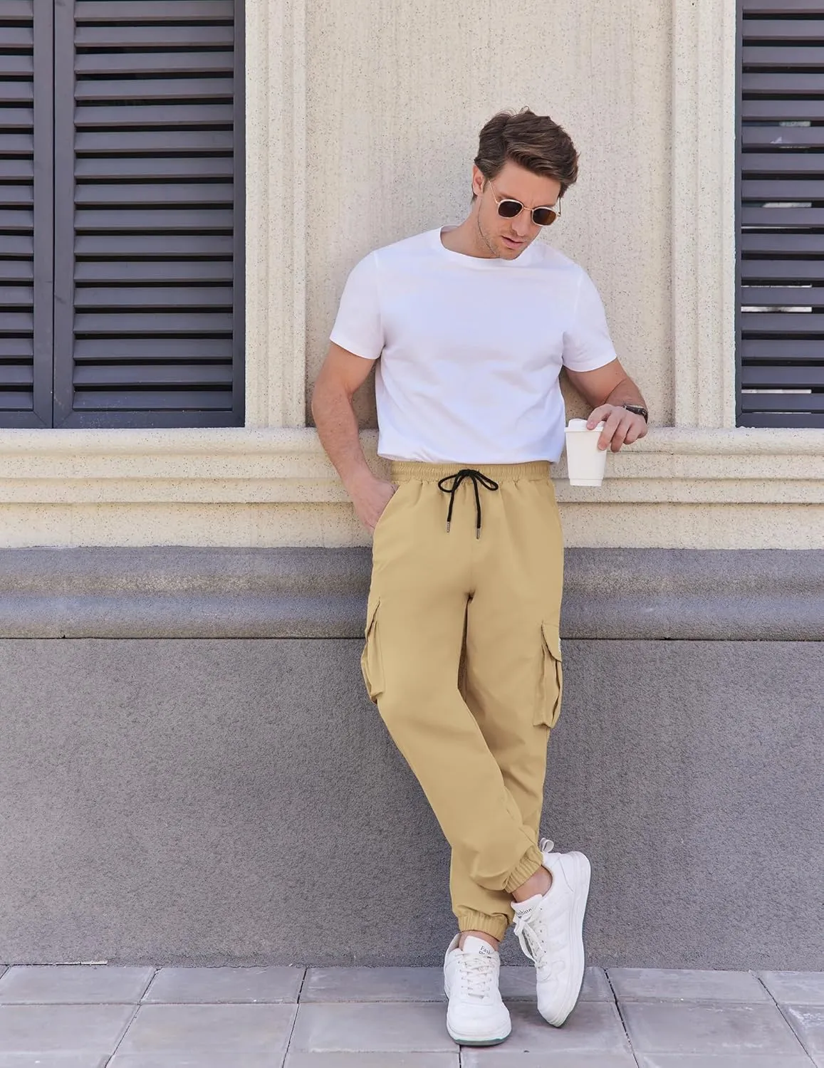 COOFANDY Mens Casual Joggers Pants Stretch Waist Drawstring Cargo Pants Tapered Sweatpants with Pockets