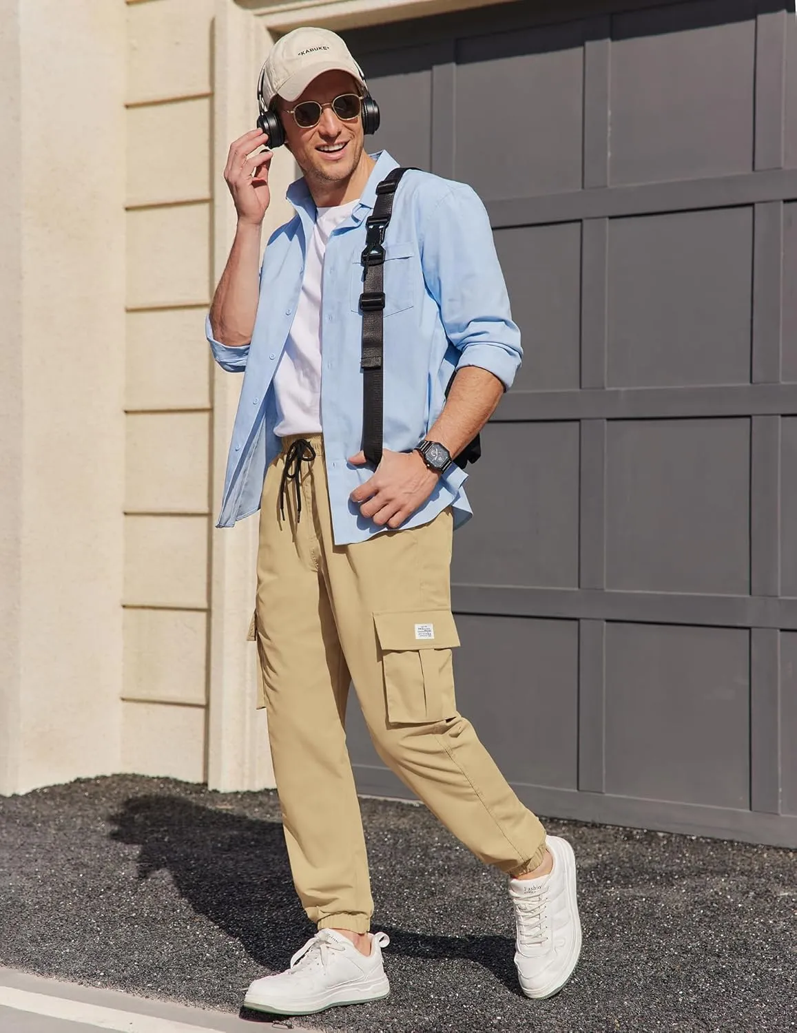 COOFANDY Mens Casual Joggers Pants Stretch Waist Drawstring Cargo Pants Tapered Sweatpants with Pockets