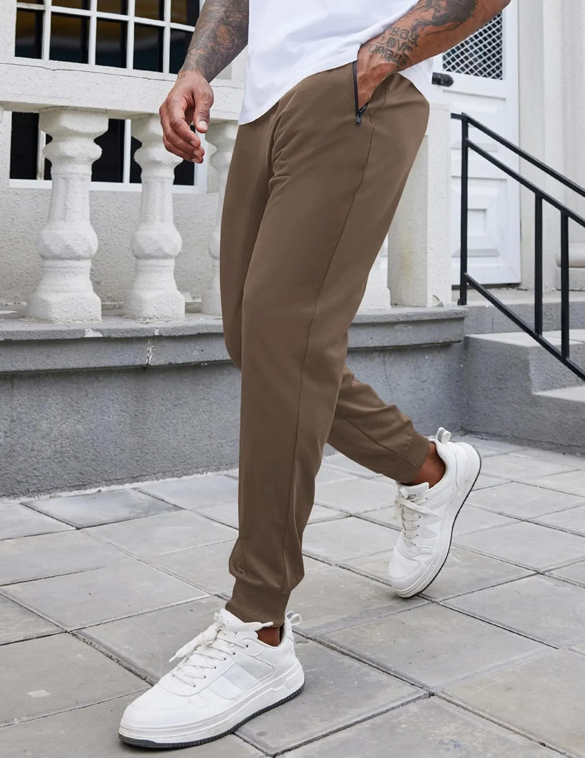 COOFANDY Men's Joggers Drawstring Jogger Sweatpants with Zipper Pockets Lightweight Slim Fit Athletic Track Pants