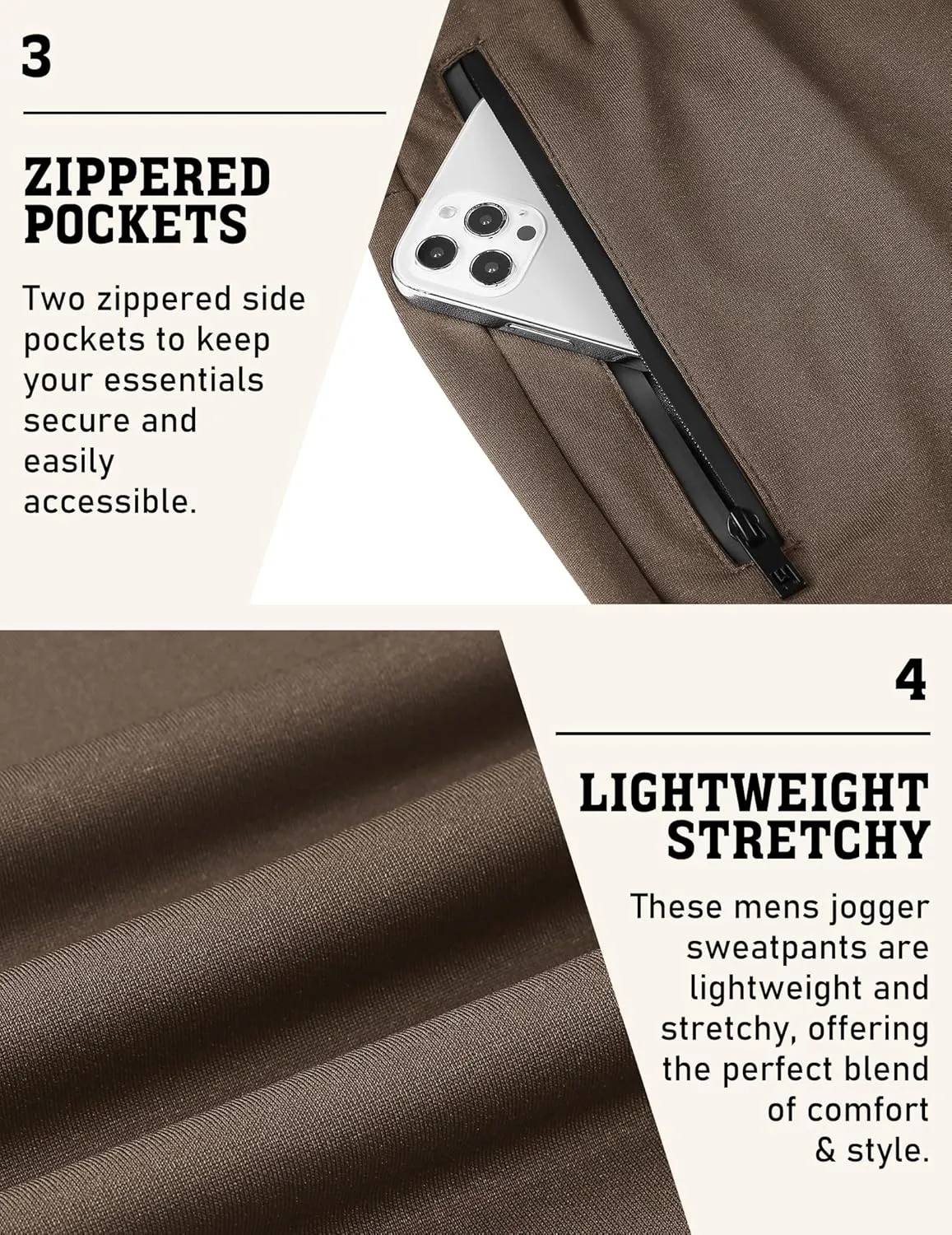 COOFANDY Men's Joggers Drawstring Jogger Sweatpants with Zipper Pockets Lightweight Slim Fit Athletic Track Pants