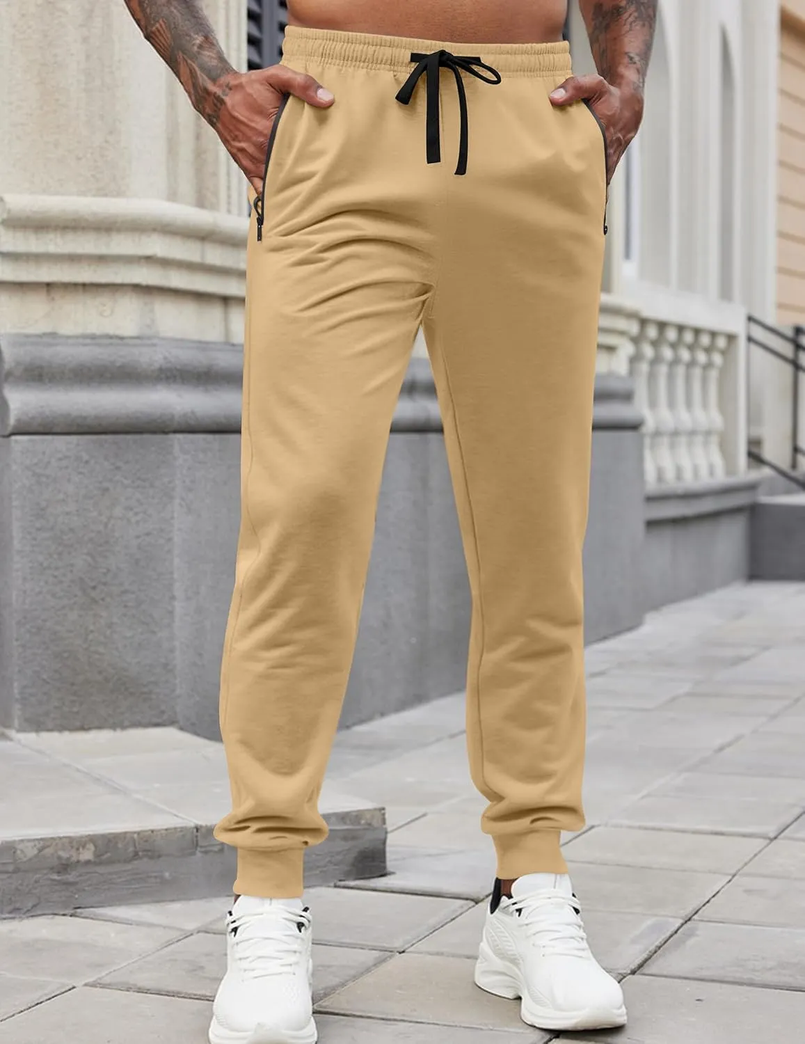 COOFANDY Men's Joggers Drawstring Jogger Sweatpants with Zipper Pockets Lightweight Slim Fit Athletic Track Pants