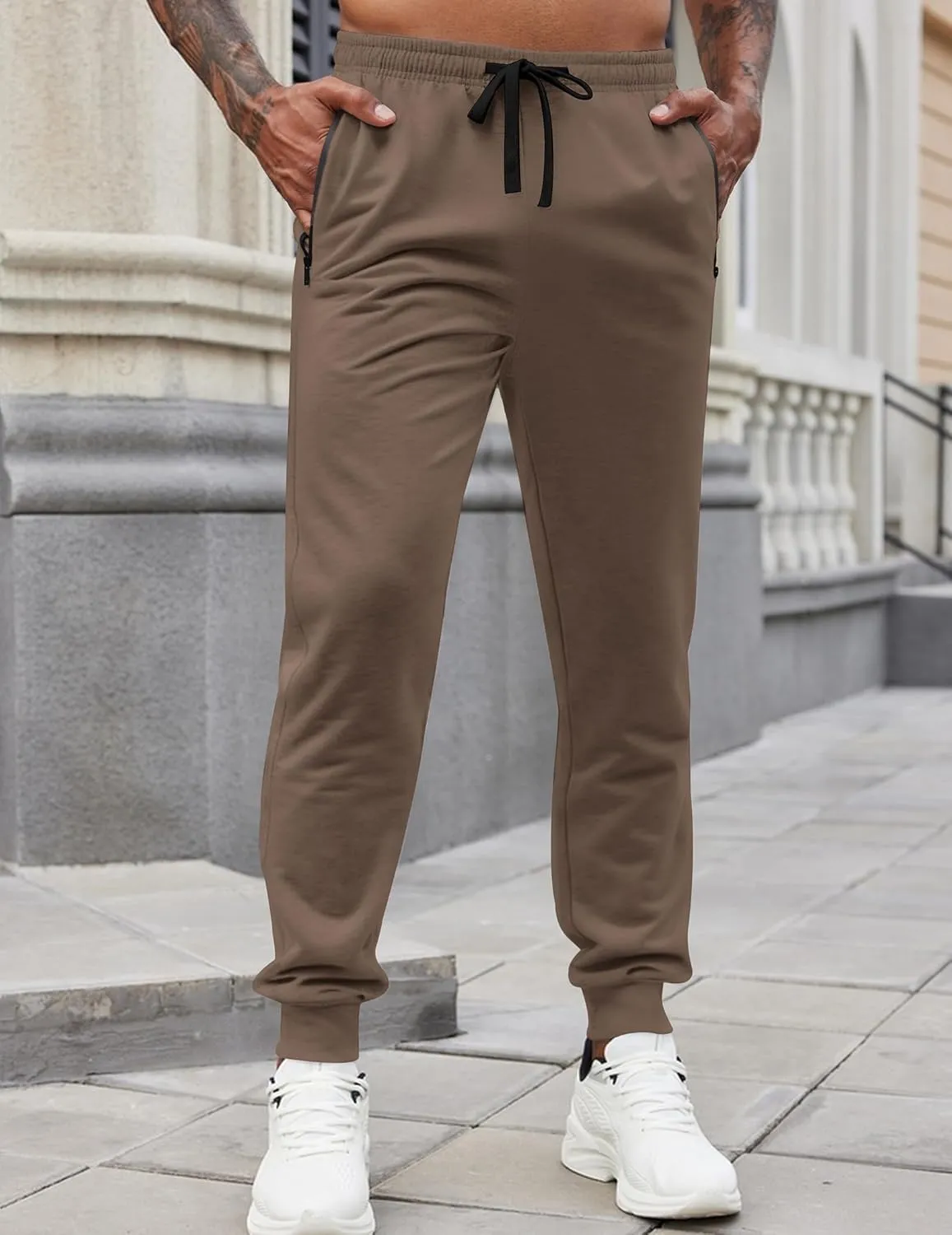 COOFANDY Men's Joggers Drawstring Jogger Sweatpants with Zipper Pockets Lightweight Slim Fit Athletic Track Pants