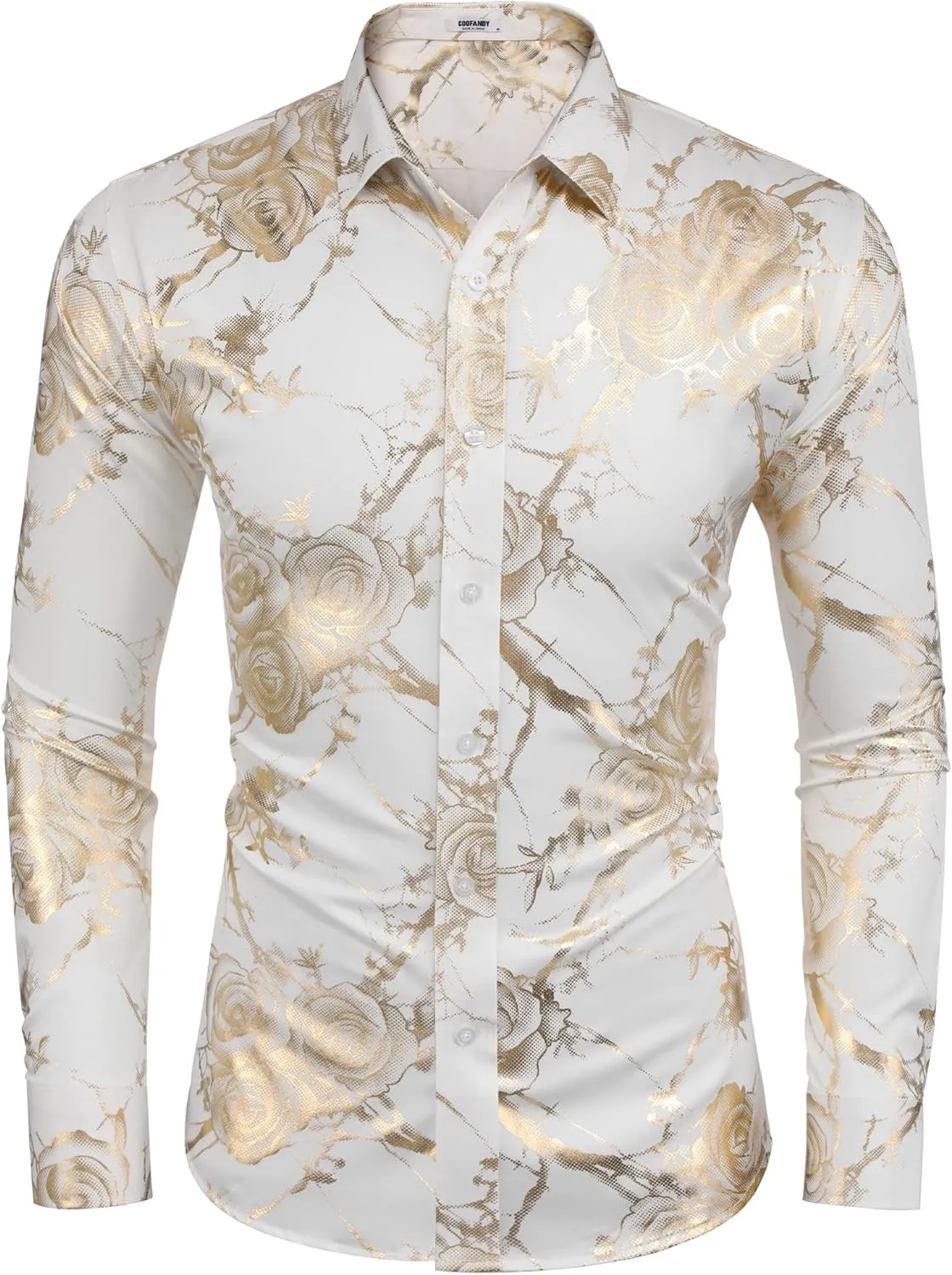 COOFANDY Men's Paisley Shirt Luxury Disco Long Sleeve Button Down Dress Shirts
