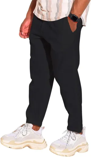 Cotton Linen Pants for Men Straight Legs Elastic Waist Casual Lightweight Regular Fit Pants Outdoor Business Trousers