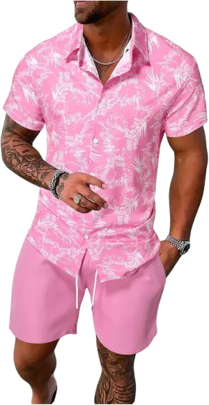 COZYEASE Men's Button Down Short Sleeve Shirt and Short 2 Piece Outfits Sets Summer Casual Hawaiian Beach Shirt with Shorts